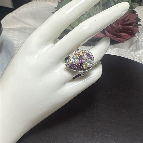 Ross Simons Ring 925 Sterling Silver Amethyst gemstones vintage - Picture 5 of 10
